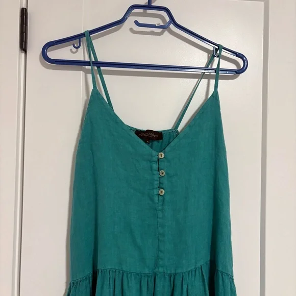 Luna Allegra Teal Sleeveless‎ Tiered Line Blend Maxi Dress Women's Size Medium - Picture 3 of 8